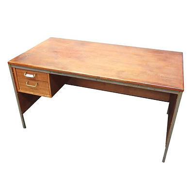 Steel Frame Desk with Ash Top and Two Drawers From Bruce Hall