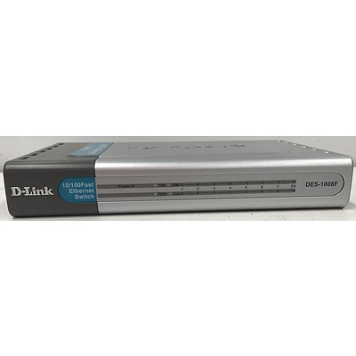 Two D-Link DFE-855 Fast Ethernet Converter and One D-Link DES-1008F 8-port 10/100 Ethernet Switch