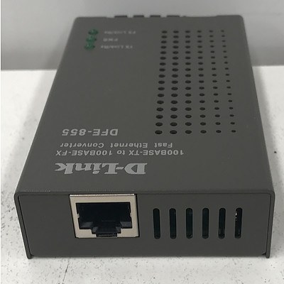 Two D-Link DFE-855 Fast Ethernet Converter and One D-Link DES-1008F 8-port 10/100 Ethernet Switch