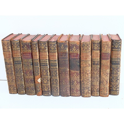 Twelve Gilt and Leather Bound Volumes of Histoire Naturelle Circa 1766