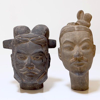 Two Chinese Han Style Heads of Warriors