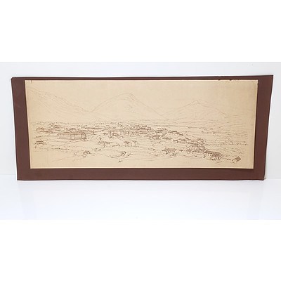 Antique Topographical Pen and Ink Drawing