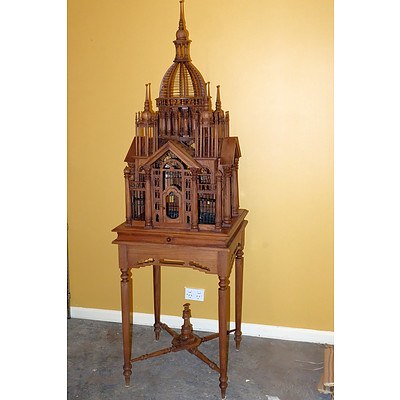 Intricately Carved Teak Victorian Style Bird Cage