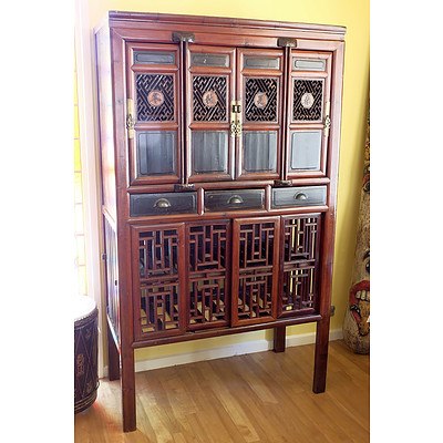 Modern Chinese Lattice Door Cabinet