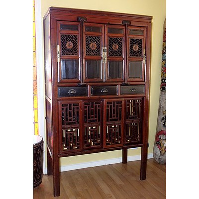 Modern Chinese Lattice Door Cabinet