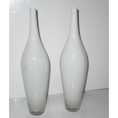 Pair of Tall Contemporary White Glass Vases