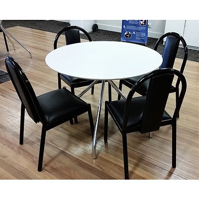 Round Cafeteria Table with 4 Chairs - Chrome Base