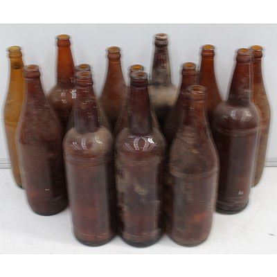 Vintage Amber Glass Beer Bottles - Lot Of 14