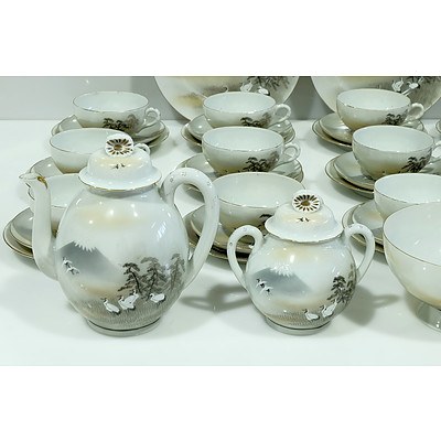 Extensive Japanese Kutani Eggshell Porcelain Tea Service