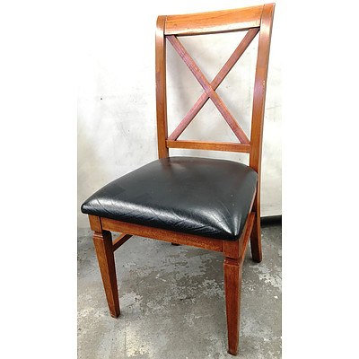 Six Stained Hardwood Cross Back Dining Chairs