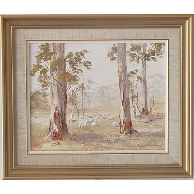 Margaret Hunter Australian Pastoral Landscape Oil on Canvas Board