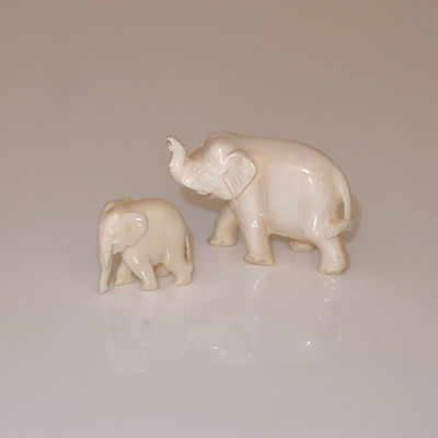 Two Small Elephant Ivory Elephants