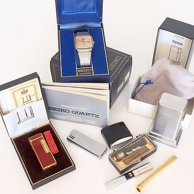 Seiko Gentleman's Wrist Watch, Dunhill Lighter, Zippo and More