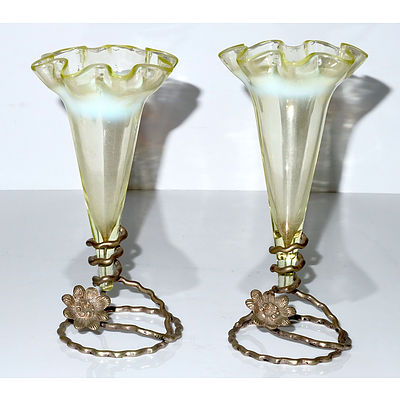 Pair Victorian Vaseline Glass Epergne Vases