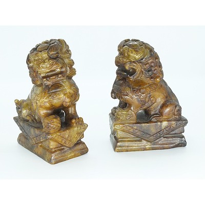 Two Chinese Hardstone Temple Dogs 20th Century