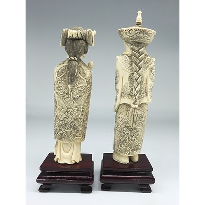 Chinese Elephant Ivory Emperor and Empress Figures Early to Mid 20th Century