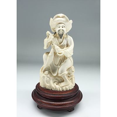 Chinese Elephant Ivory Fisherman Early to Mid 20th Century