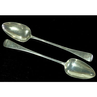 Pair of Georgian Crested Sterling Silver Basting Spoons Joseph Hicks Exeter 1811