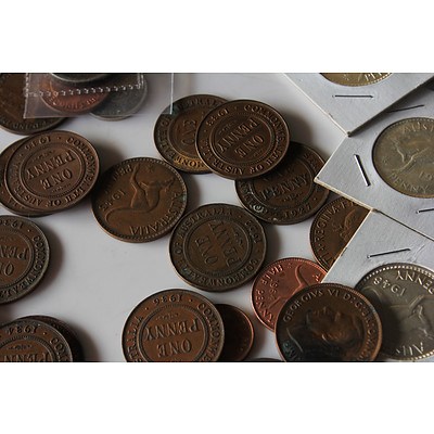 Collection of Australian Pennies, Half Pennies and Shilling