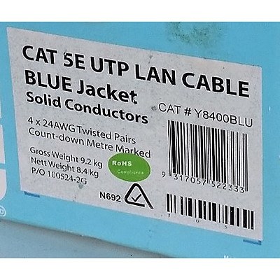 Brand New 142M Roll Cat 5E UTP LAN Cable - RRP=$175.00