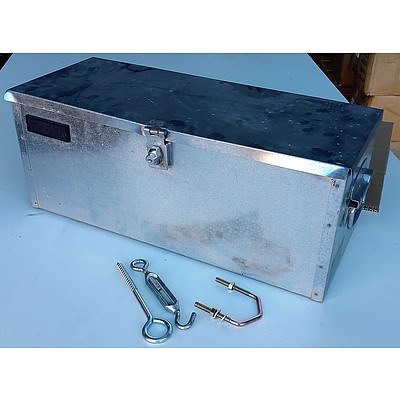 Galvanized Tool Box and a Bucket of Hardware