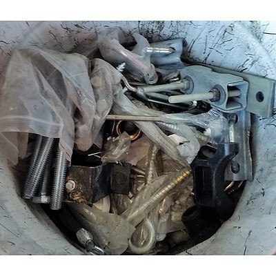 Galvanized Tool Box and a Bucket of Hardware