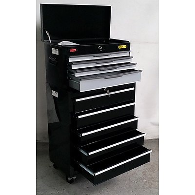 Pair of Stanley 4-Drawer Chest and 5-Drawer and Cabinet Work Station - Demonstration Model - Black