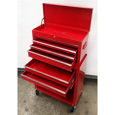 Pair of 4-Drawer Chest and 2-Drawer-Cabinet Roller Work Station - Demonstration Model - Red