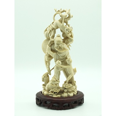 Chinese Elephant Ivory Figure of a Scholar and Monkeys Early 20th Century
