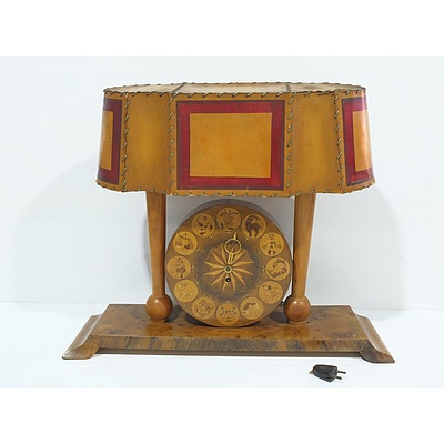 German Art Deco Walnut Combination Clock Lamp