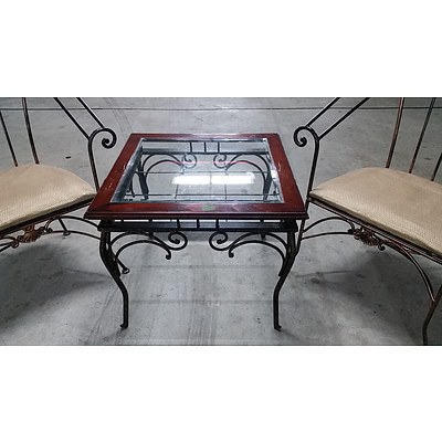 Set of Glass Top Timber/Metal Restaurant Lounge Coffee Table with 2 Chairs