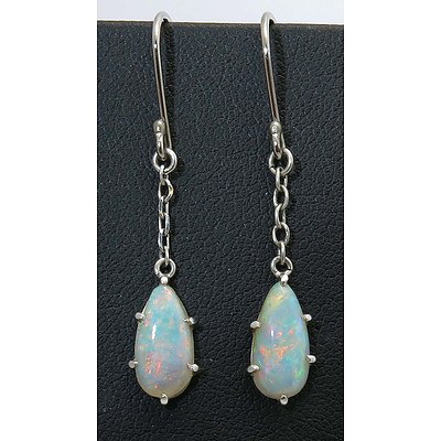 18ct White Gold Opal Earrings