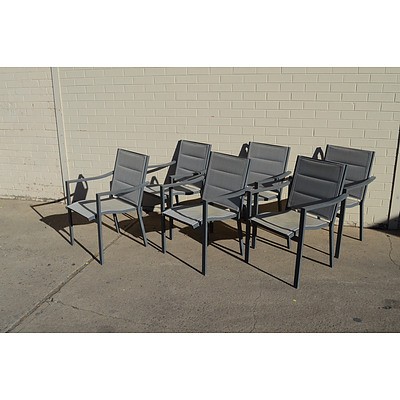 Grey Canvas Outdoor Chairs with Metallic Frame