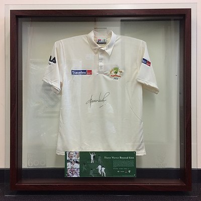 Mounted and Signed Shane Warne "Beyond 600" Test shirt