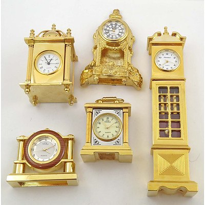 Collection of 5 Quartz Vintage-Style Small Carriage Clocks