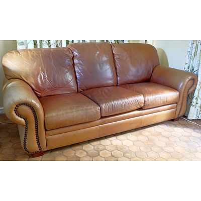 Moran Tan Leather Three Seat Sofa