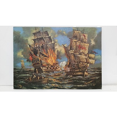 Print Depicting a Battle of Flaming Ships