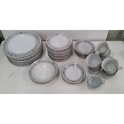 45 Piece Silver Decorated China Tea Set