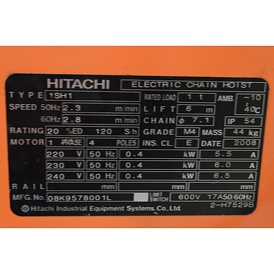 Hitachi 1 Tonne Electric Chain Hoist