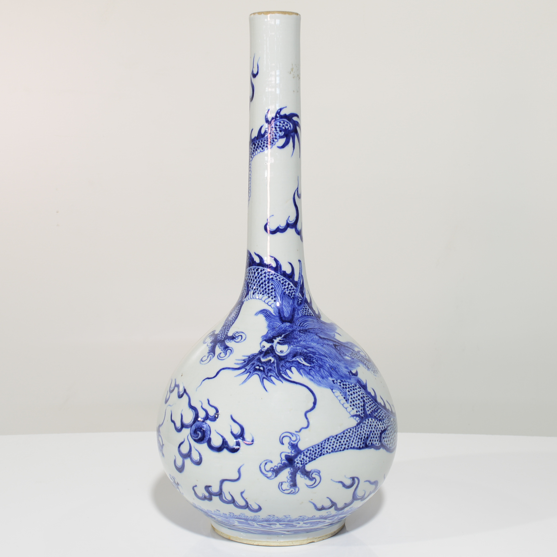 'Very Large 19th Century Chinese Blue and White Porcelain Dragon Vase'