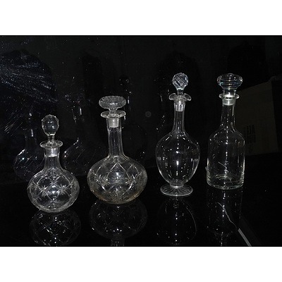 Four Cut Crystal and Glass Decanters