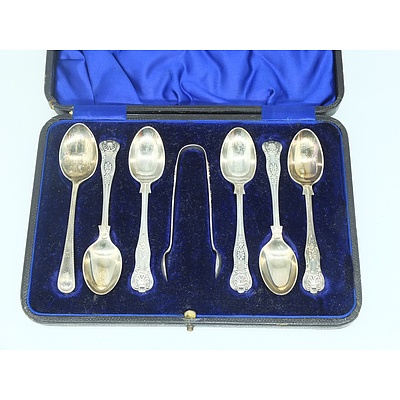 Six Sterling Silver Teaspoons and a Set of Sugar Tongs James Deakin & Sons Sheffield 1898