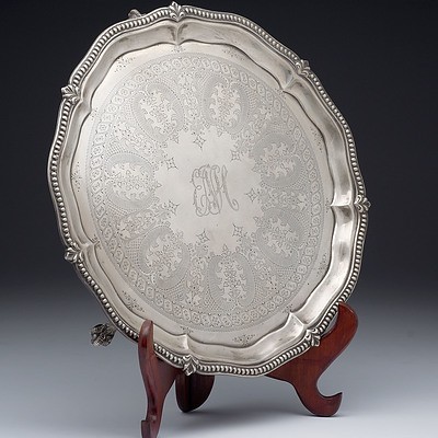 Monogrammed Sterling Silver Footed Salver, Martin Hall & Co Sheffield 1906, 1266g