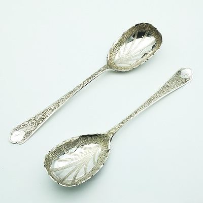 Pair of Decorative Monogrammed G.W.S Silver Plate Serving Spoons