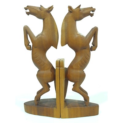 Pair of Carved Rearing Horse Bookends