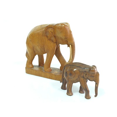 Two Carved Teak Elephants