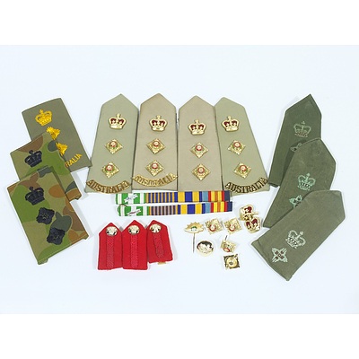 Group of Australian Army Rank Slides, Ribbon Bars and Pins