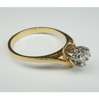 18ct Yellow Gold with White Gold Three Claw Setting with Three round Brilliant Cut Diamonds