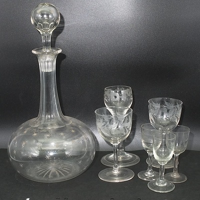Pair of Georgian Cut Glass Celery Vases, 19 Century Cut Glass Dish from a Tazza, Hoc Glasses and More