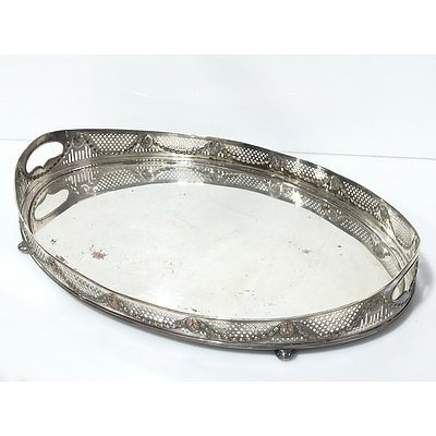 Silver Plate Butlers Tray with Pierced Lion and Wreath Gallery